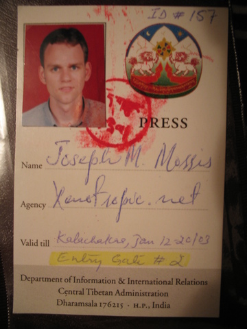 My Tibetan-government-issued press pass.
