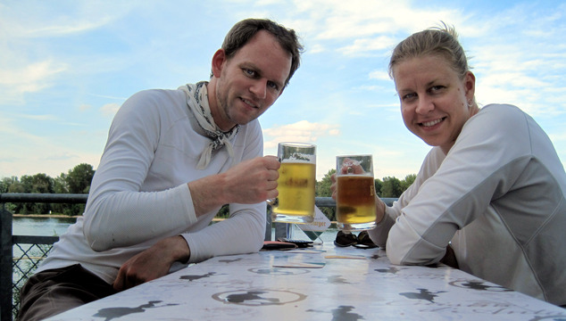 Toasting to a good day of biking on the east bank of the Rhine.