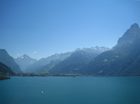 Lake Lucerne in central Switzerland.  Most parts of Switzerland look like a postcard of Switzerland -- blue lakes, green hills, and steep mountains.