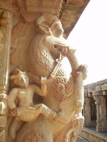 Warrior on rampant lion, Vittala Temple, Hampi.