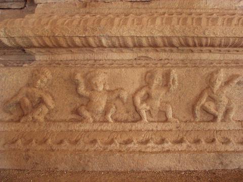 Sculpted frieze on the interior of Vittala Temple, Hampi.