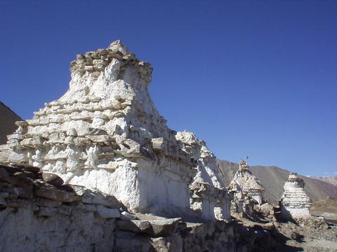 Stupas outside of the town of Alchi, Ladakh.
