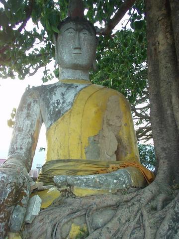 Buddha statue on the bank of the Mekong, Champasak.