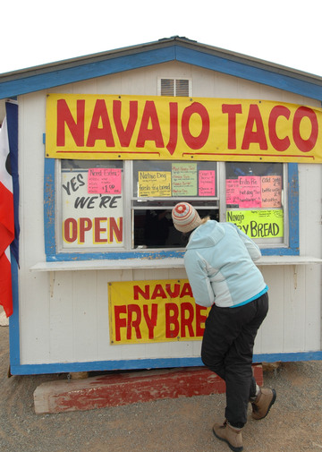 Ordering a Navajo taco at Four Corners National Monument.