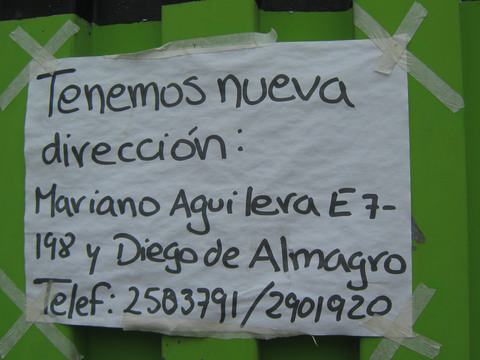 We had arranged to rent bikes from a bicycle-promoting foundation in Quito before we left. But when we got there, there was a sign on the door that they had moved across town. Not cool.