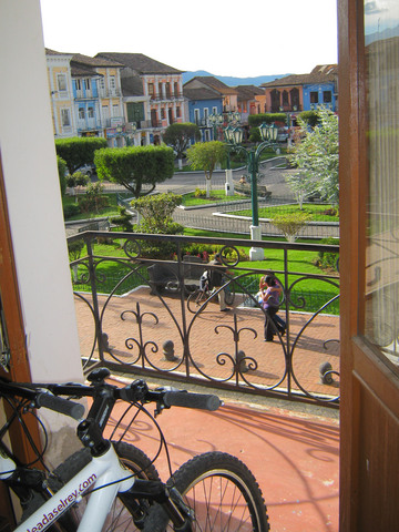 The bikes in our hotel room, overlooking the town square.