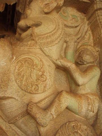 Warrior on rampant lion, Vittala Temple, Hampi.